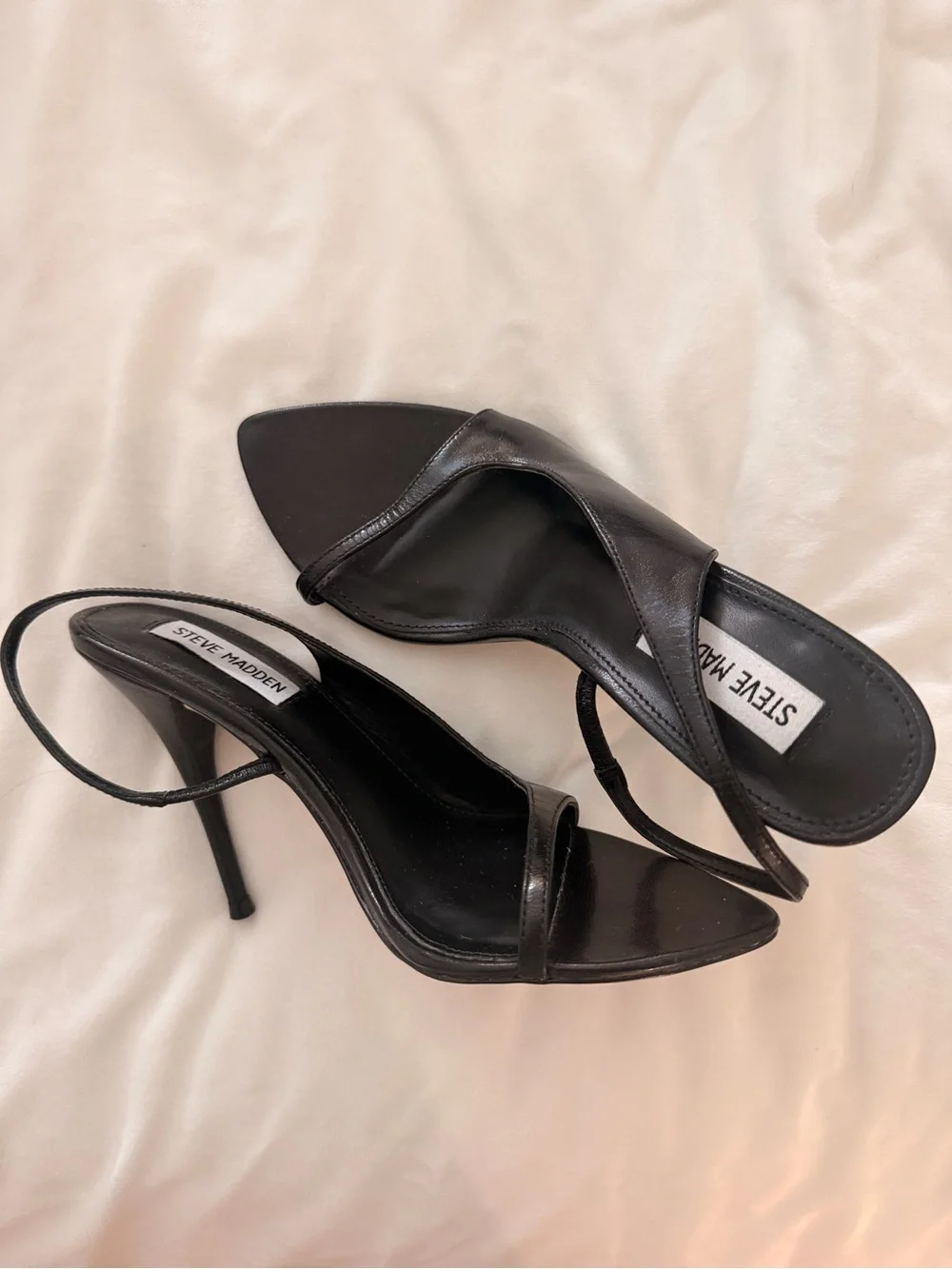 Steve Madden Black Leather Pointed Slingback Stiletto Heels